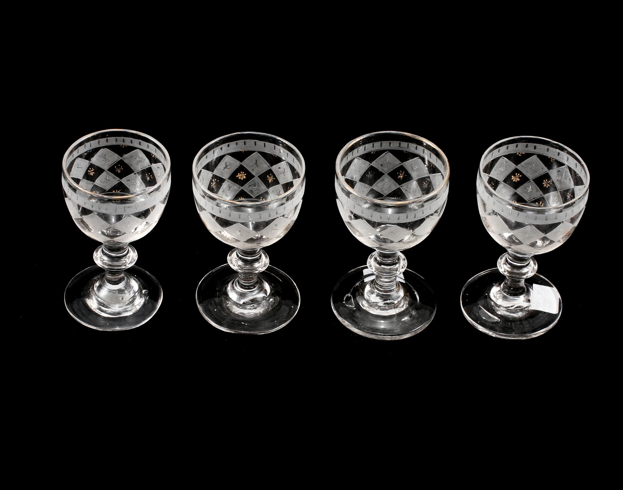 SHERRYGLAS, 4 st, empire, 1800-talets första hälft.
