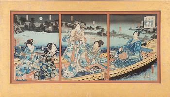 Toyohara Kunichika, "The Picture of Young Genji Cruising Omi Hakkei".