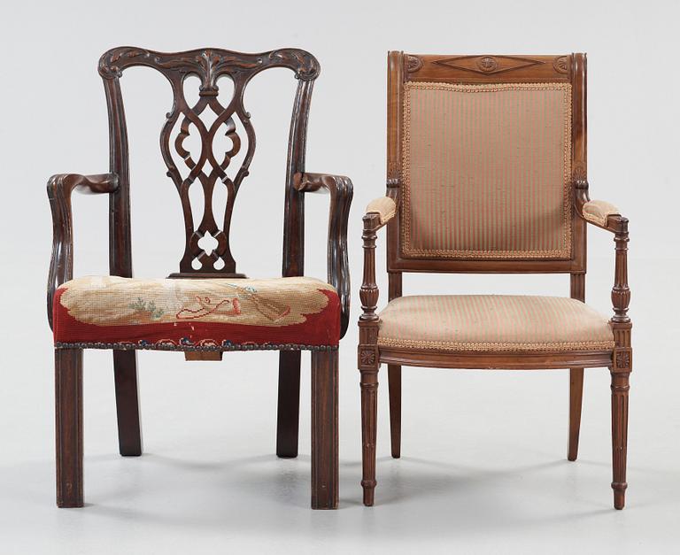 BARNSTOLAR, två stycken. Directoire och Chippendale, 1700/1800-tal.