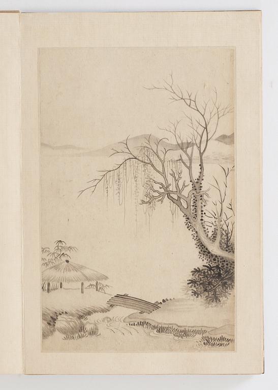 An album with eight landscape paintings, copies after Gu Fang (Gu Ruozhou, active c. 1700), Qing dynasty, 19th Century.