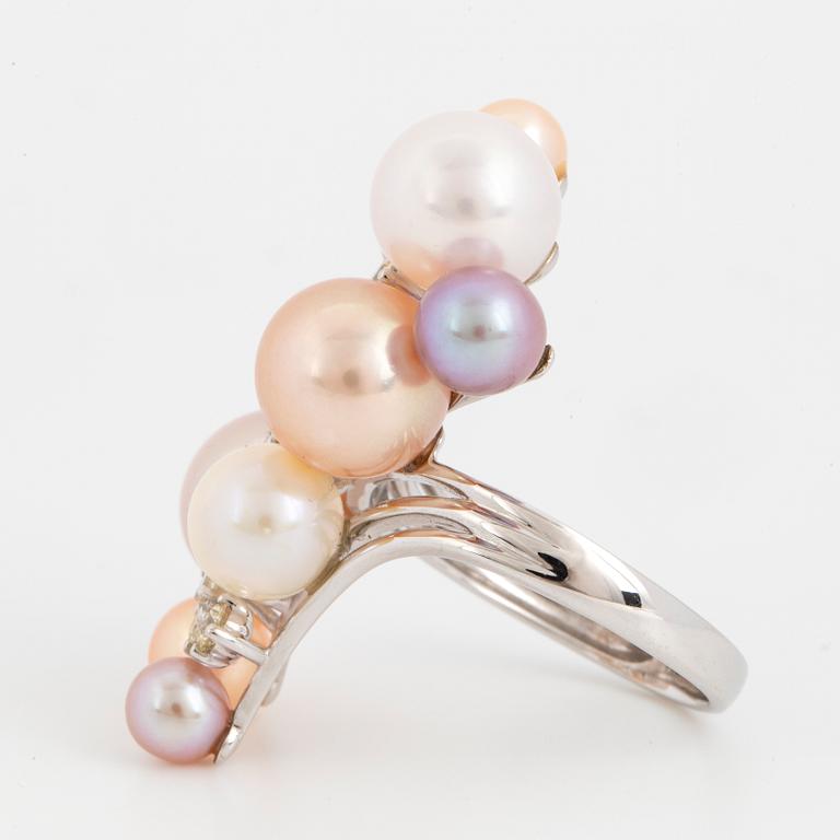 Cultured pearl and brilliant-cut diamond ring.