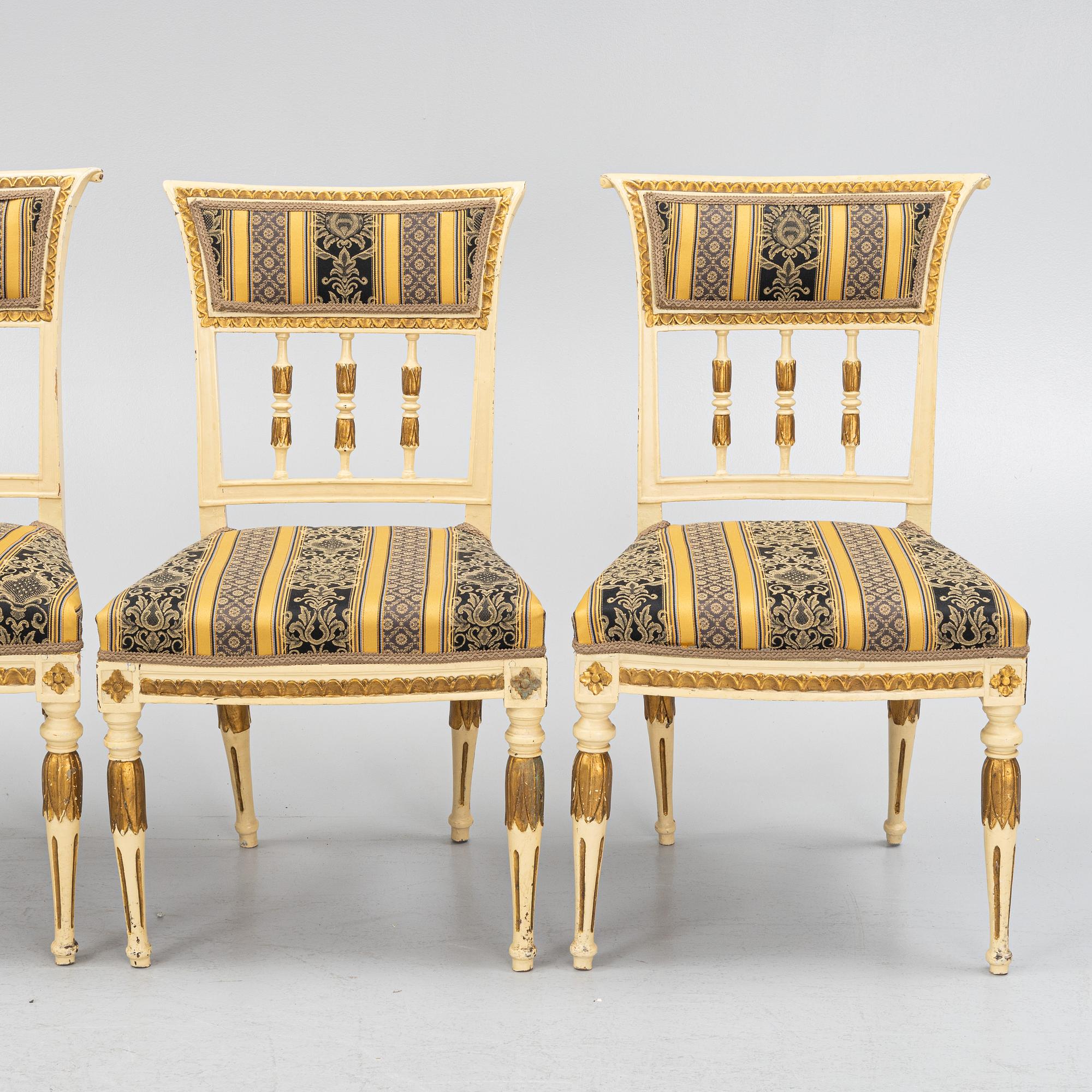 Stolar, fyra stycken, Stockholmsarbeten, omkring 1800, Sengustavianska.