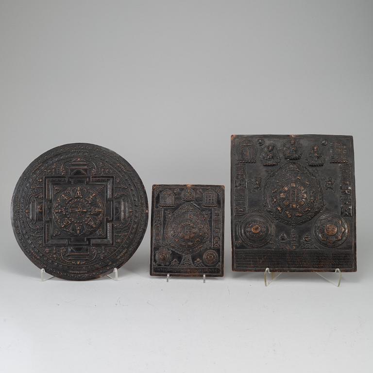 ThreeA Tibetan / Chinese  copper alloy plaques, , 19th/20th century.