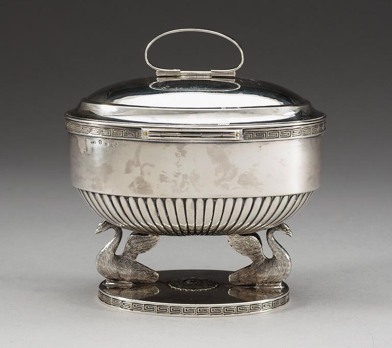 A Swedish 19th century silver sugar-casket, makers mark of Johan Fredrik Björnstedt, Stockholm 1820.