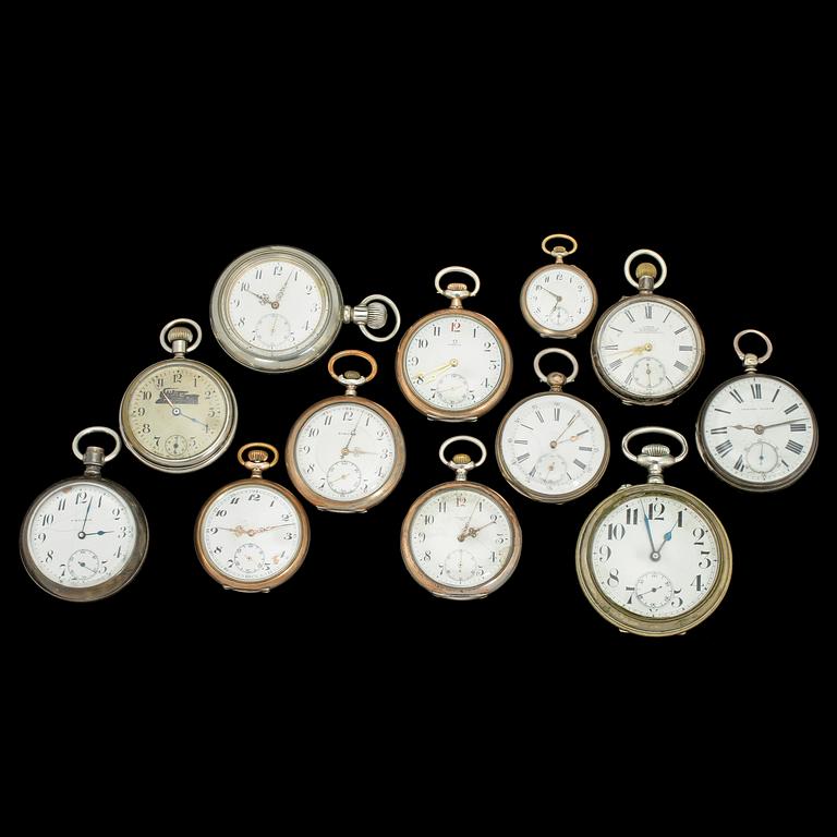 FICKUR, 12 st, bl a Omega samt Telegrafur, 1800/1900-tal.