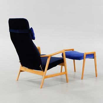 A lounge chair with foot stool by Alf Svensson, second half of the 20th century.