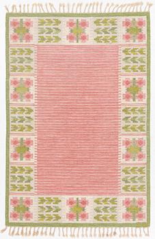 Berit Woelfer, a 'flora' flat weave rug, c. 203 x 136 cm, signed BW.