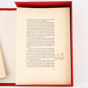 Jordi Arkö, färglitografiska mappar, 2 st, 1991, av Frans G Bengtsson och med 105 litografier av Jordi Arkö vardera.