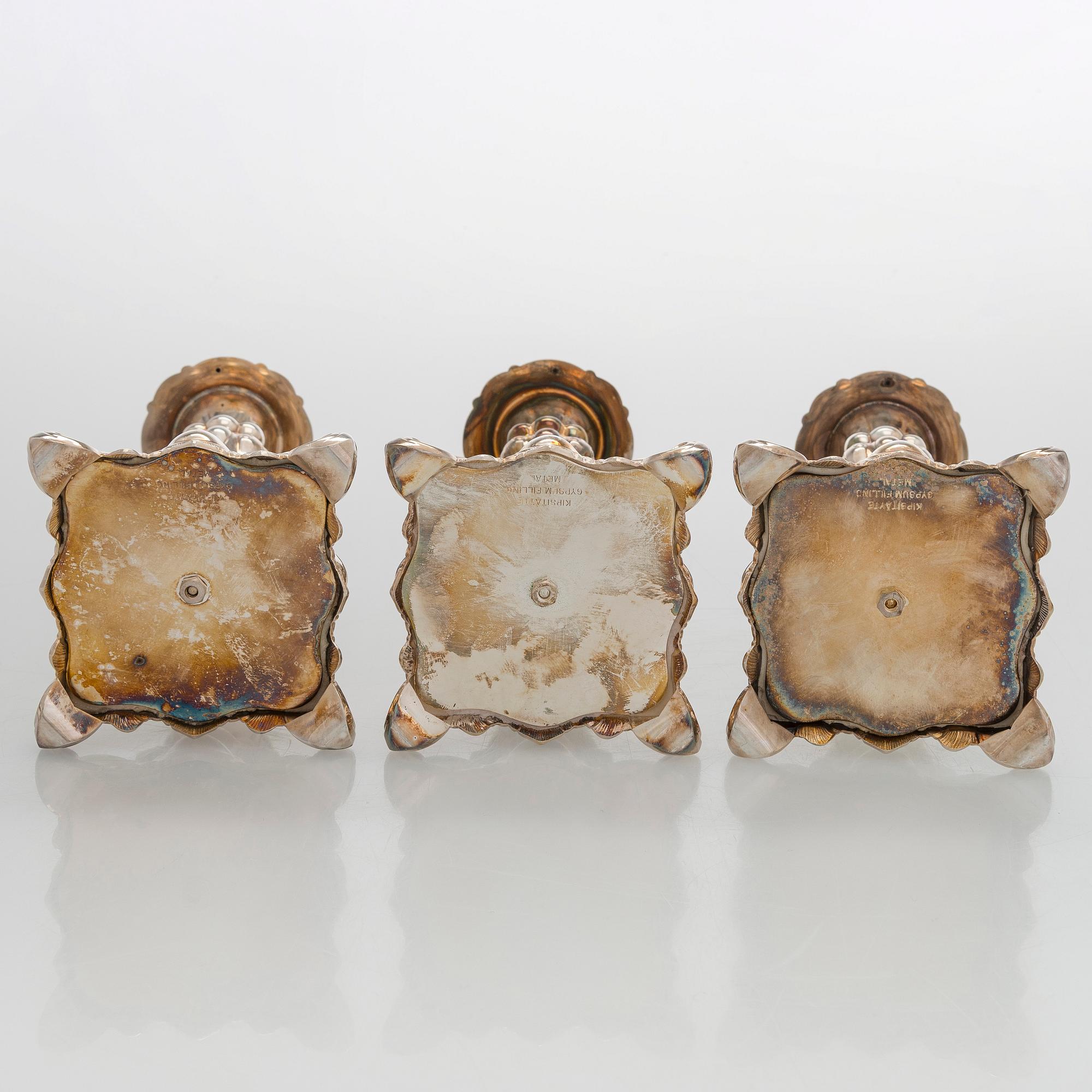 Kynttilänjalkoja, 3 kpl, hopea, Kultakeskus Hämeenlinna 1980 ja 1985.