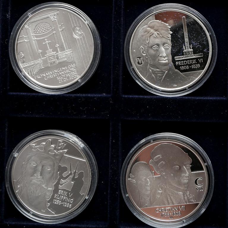 Medaljer 22 st "Danska regenter" silver 1900-talets senare del.