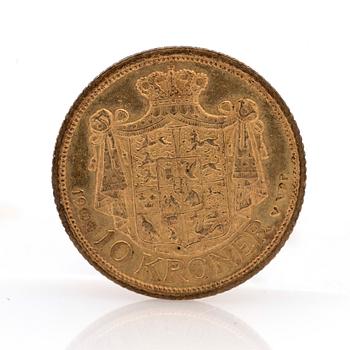 Gold coin, Frederik VIII, Denmark, 1909.
