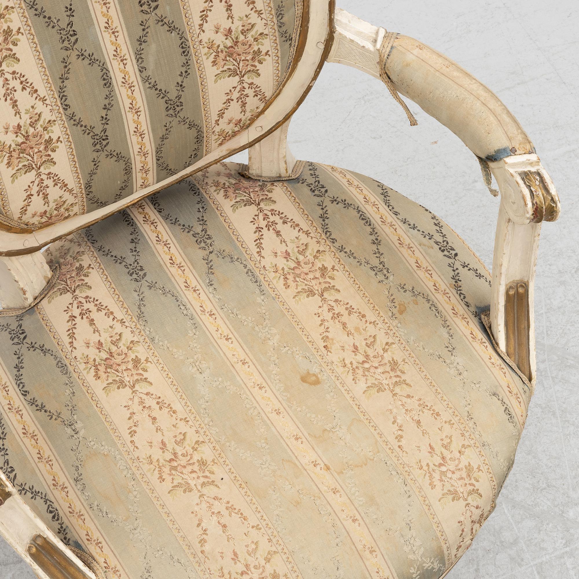 A pair of Gustavian armchairs, Sweden, end of the 18th century.