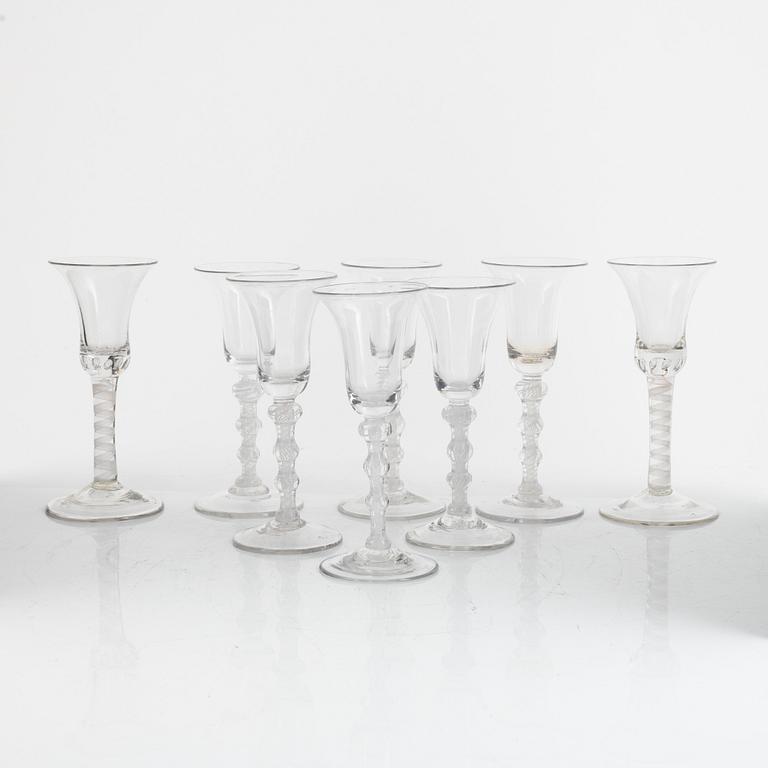 A set of eight wine glasses (6+2), England, 18th / 19th Century.