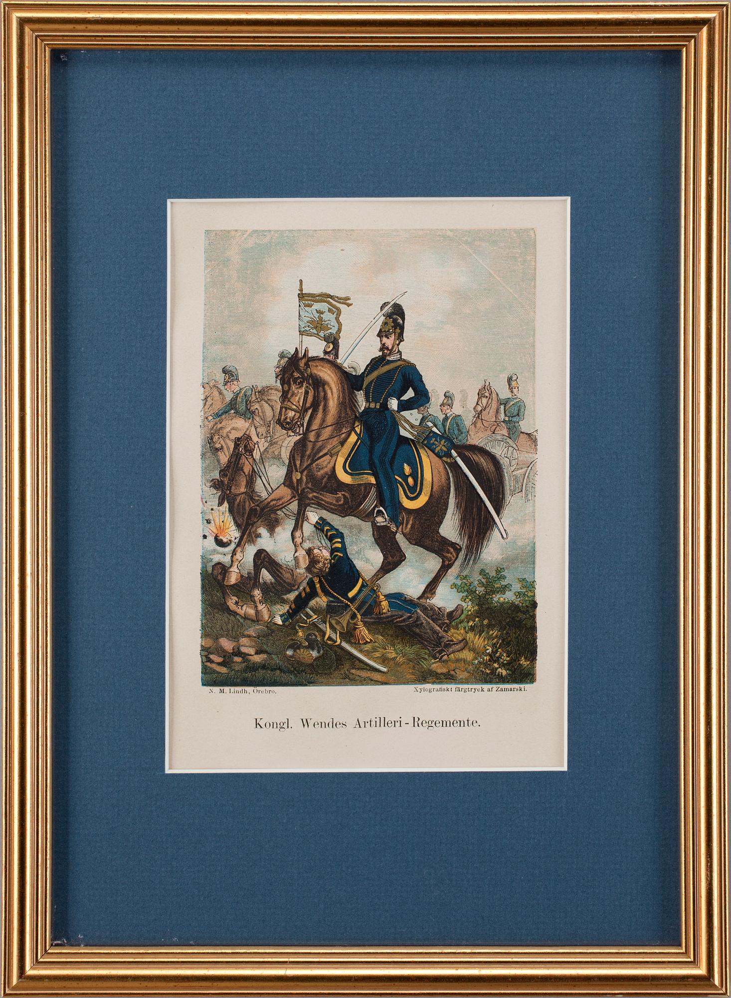 FÄRGGRAVYRER, 6 st, Mankell, ur Svenska regementernas historia. 1800-talets mitt.