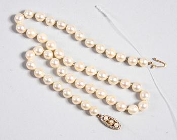 PÄRLCOLLIER, med guldlås.