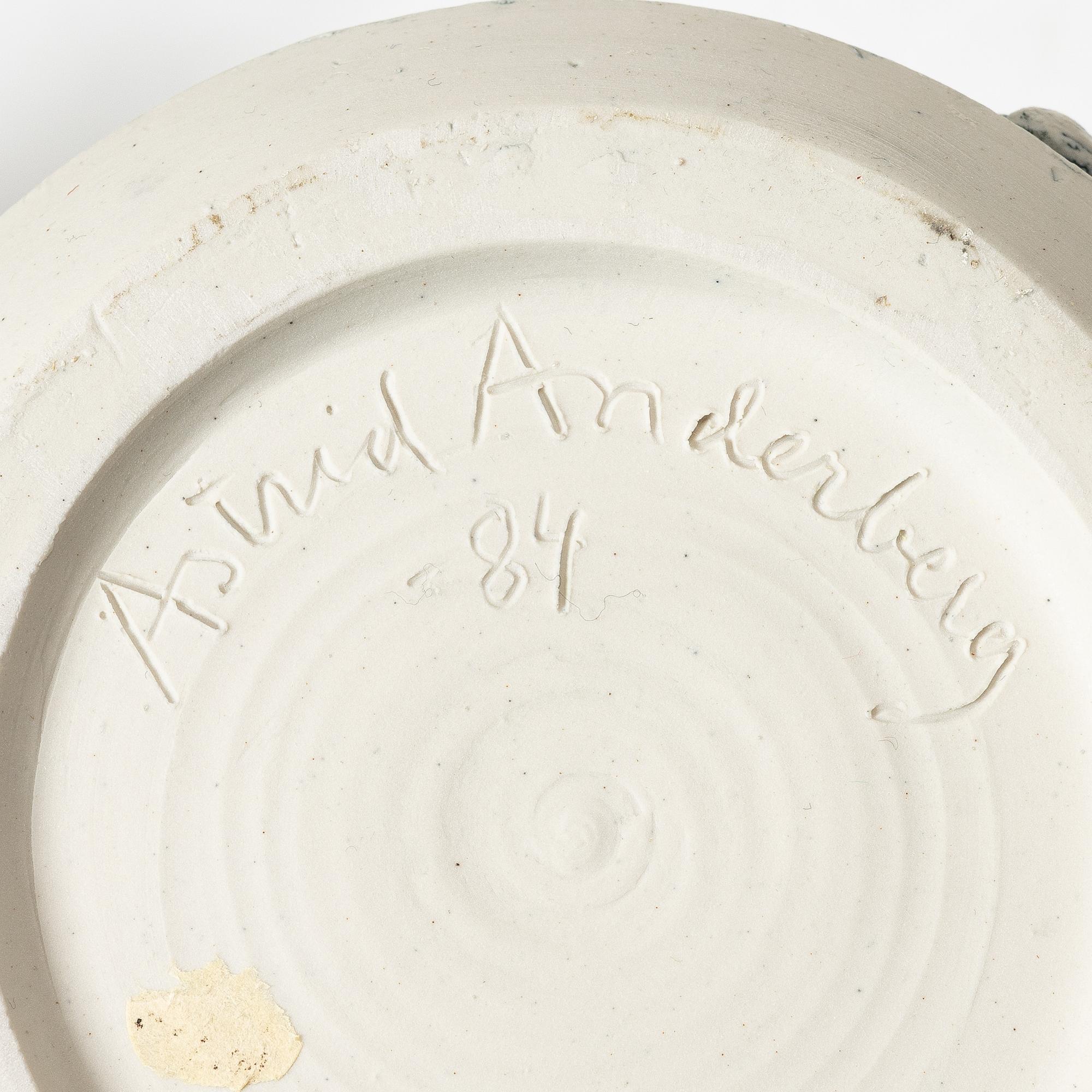 Astrid Anderberg, Tekanna med rechaud, stengods, signerat, 1984.