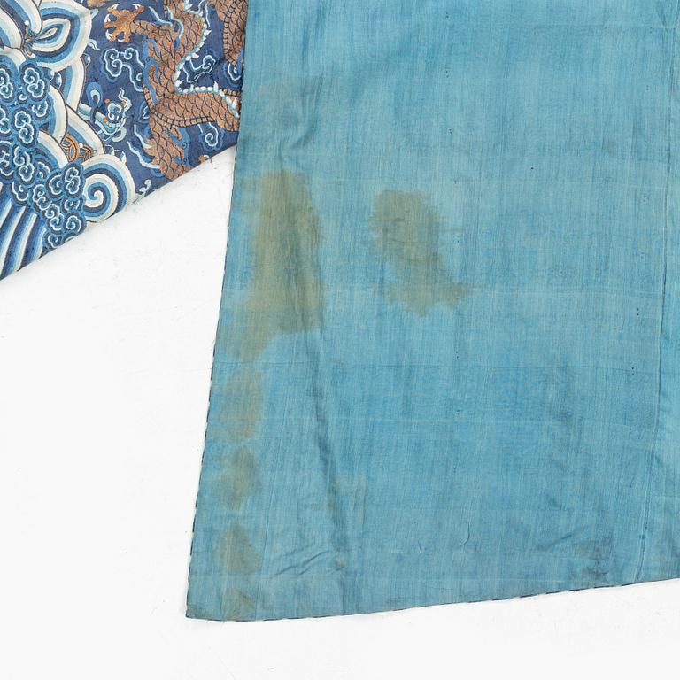 A five clawed dragon kesi robe on blue ground, Jifu, Qing dynasty, 19th Century.