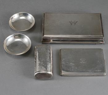 PARTI SILVER, 5 delar, mestadels Sverige, 1800-talet slut samt 1900-talets mitt, total vikt 439 g.