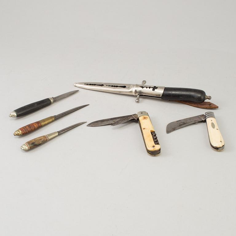A COLLECTION OF SIX KNIVES, different models. 19th/20th century.