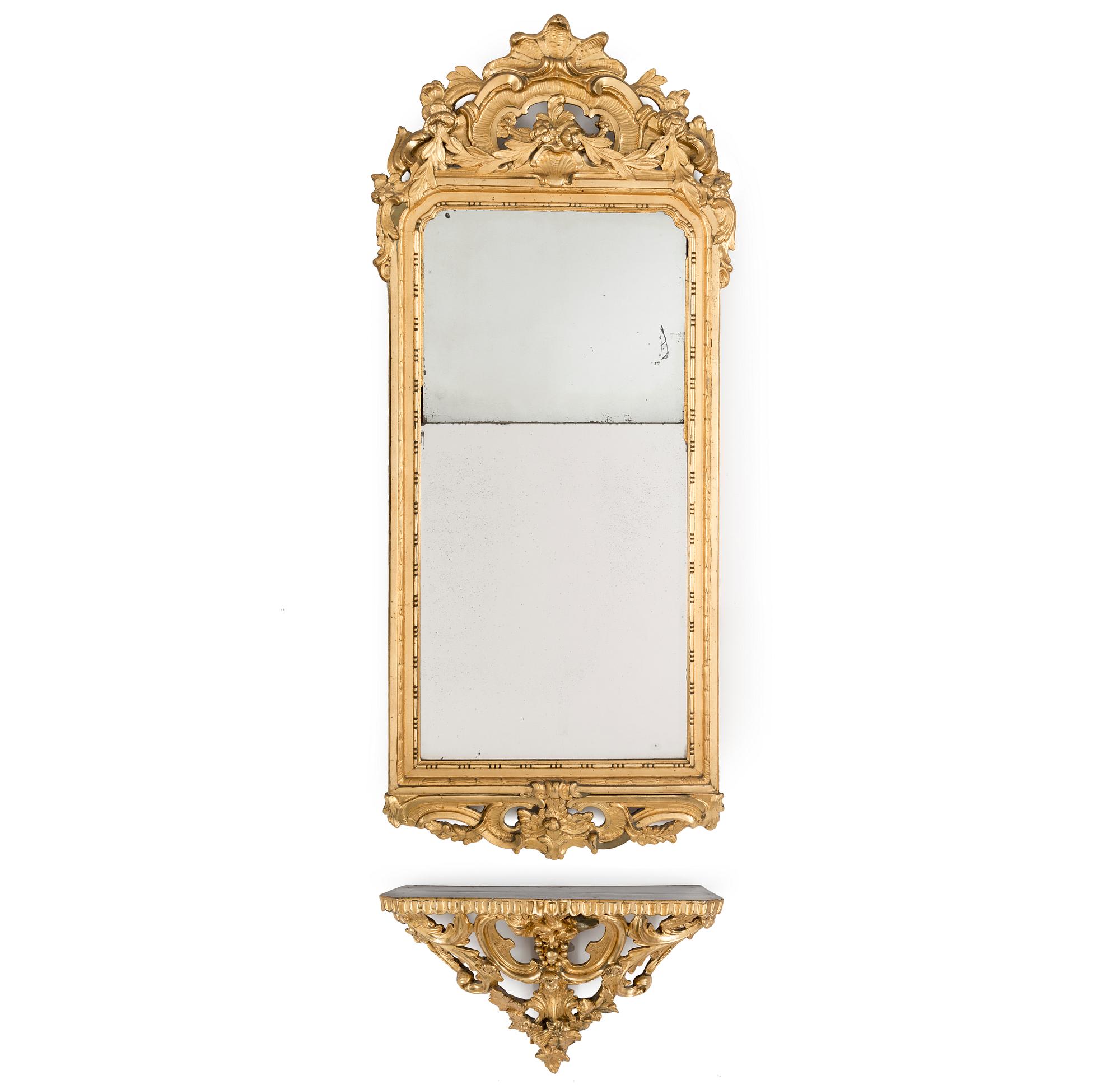 A Swedish Rococo 18th century mirror by Nils Meunier (master in Stockholm 1754-1797).