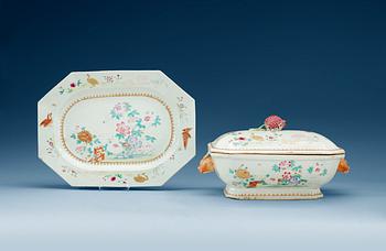 A famille rose tureen with cover and serving dish, Qing dynasty, Qianlong (1736-95).