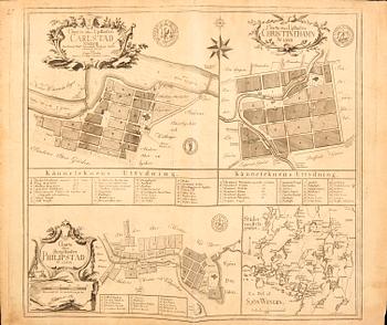 Jonas Brolin, map of cities in Värmland Sweden, engraving, Stockholm 1770.