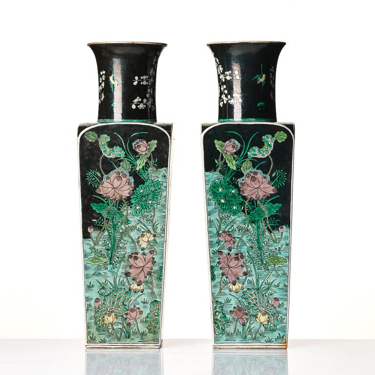 A pair of 'famille noire' vases, Qing dynasty, 19th Century.