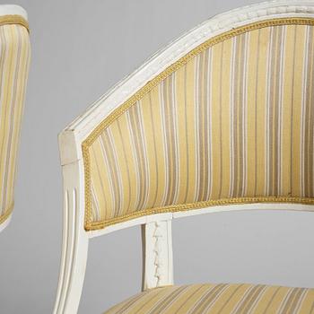 A pair of late Gustavian armchairs, late 18th century.