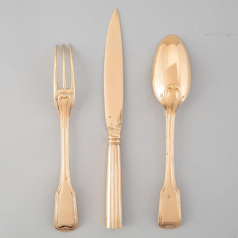 An 18 piece silver-gilt dessert-cutlery set, makers mark Samuel Bardet, Augsburg 1775-77.