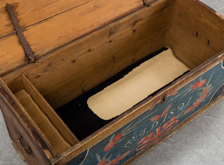 A painted pine chest from Bohuslän, dated 1821.