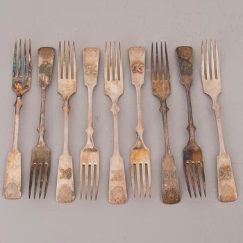 A 48-pcs set of cutlery in silver and nickel silver with seashell decoration, Finnish hallmarks 1923-1955.