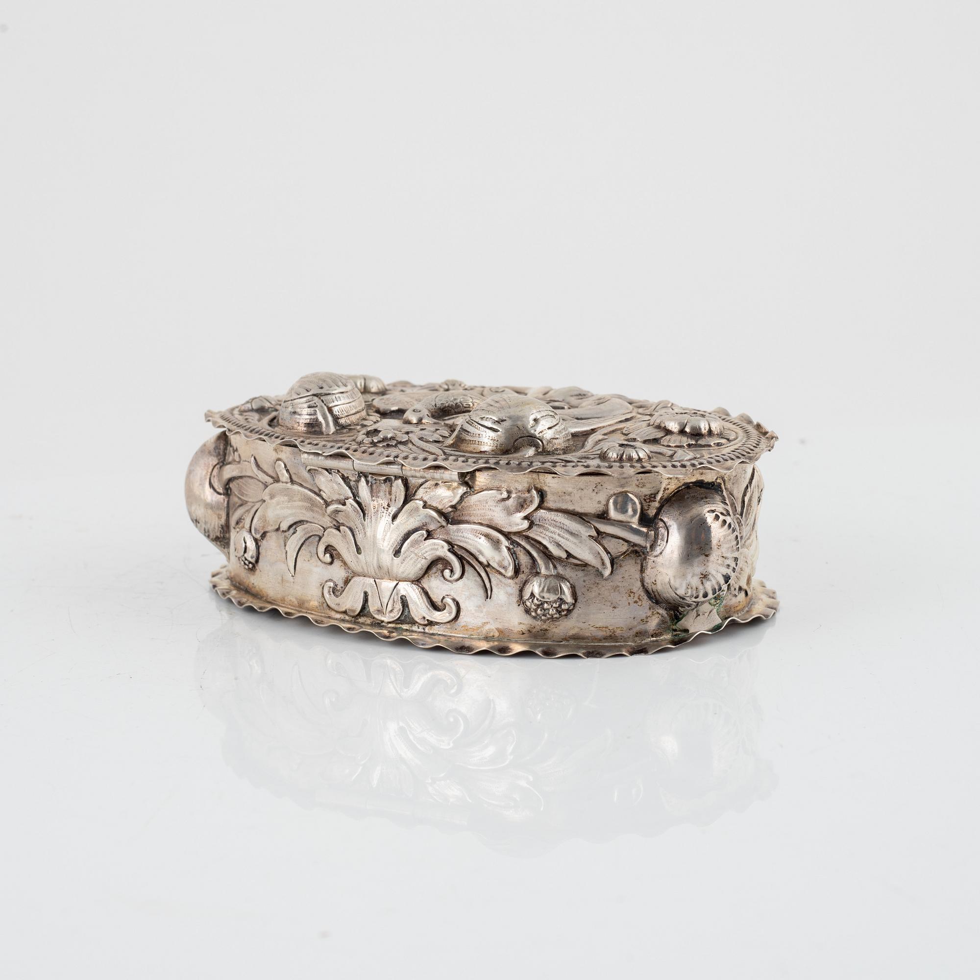 A German silver box, late 19th century.