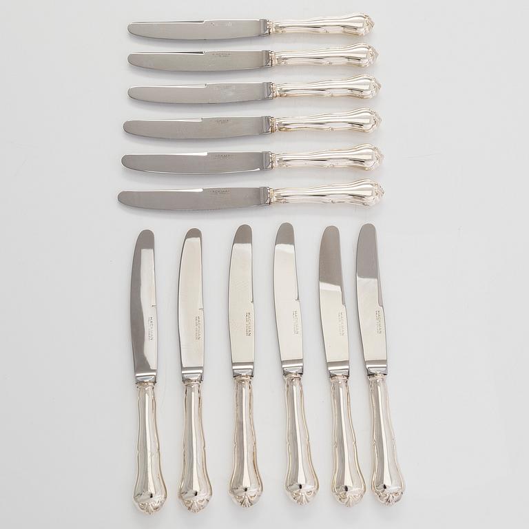 A silver cutlery set for 12 persons, 36 pieces,   "Chippendale",  Auran Kultaseppä, Turku 1988-1990.