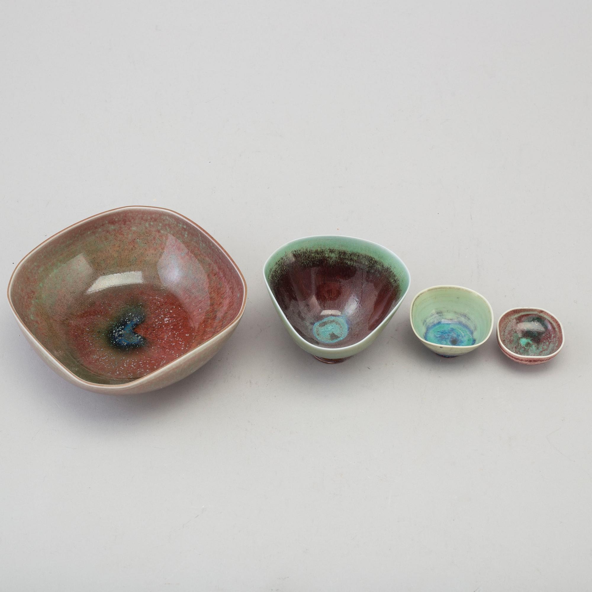 BERNDT FRIBERG, a set of two stoneware vases and four bowls, Gustavsberg studio, Sweden 1970's.