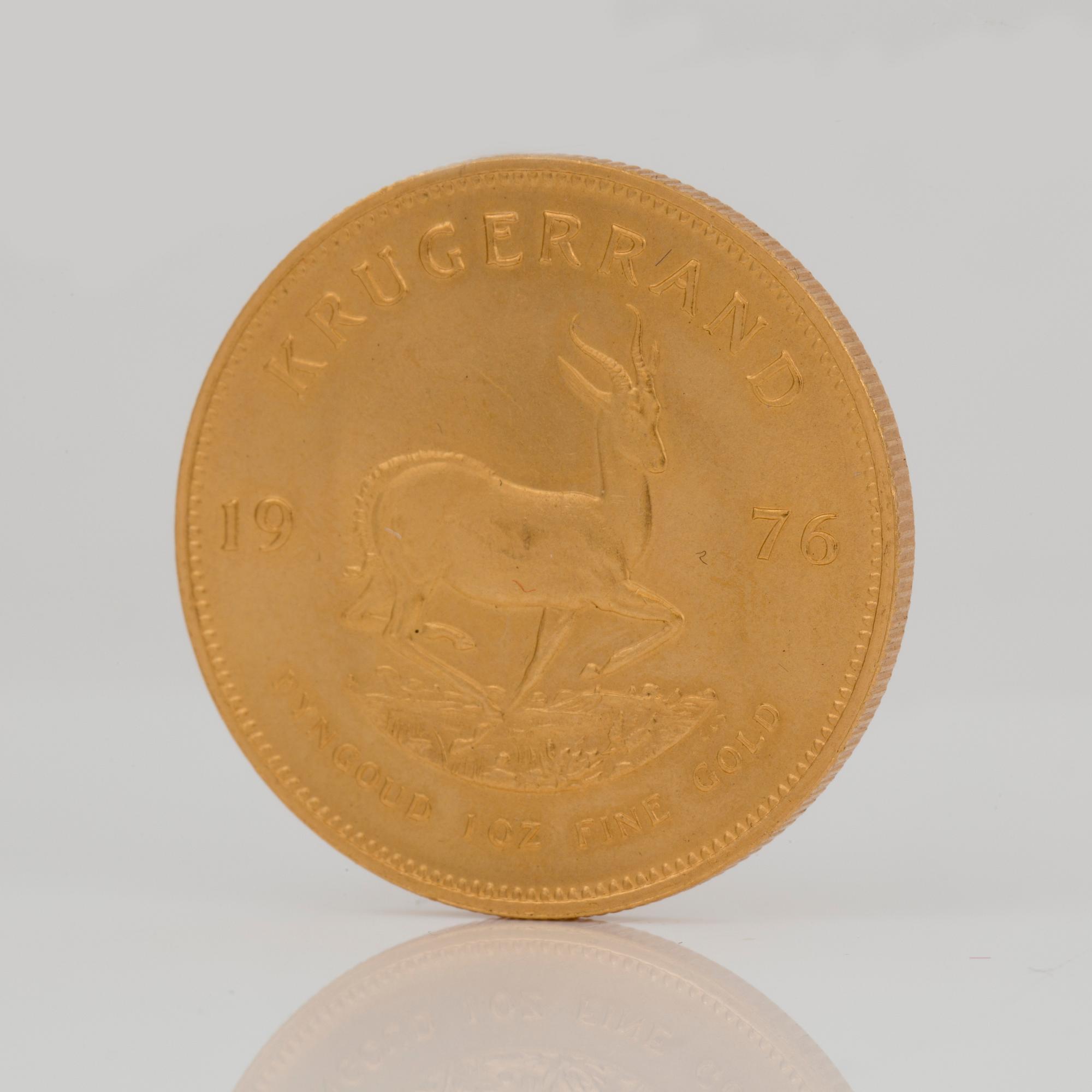 GULDMYNT, Krugerrand, Sydafrika 1976. Vikt ca 35 g.
