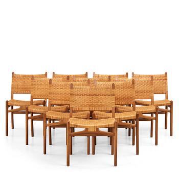 Hans J. Wegner, a set of 10 oak and rattan 'CH31' chairs, Carl Hansen & Son, Denmark 1950s.