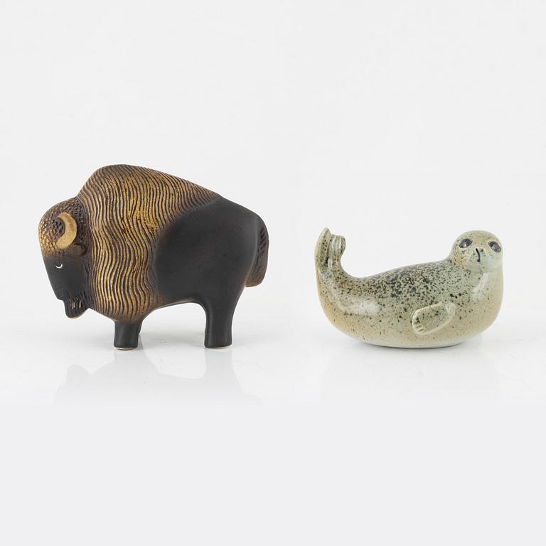 Lisa Larson, two stoneware figurines, for Nordiska Kompaniet in cooperation with WWF, Gustavsberg.