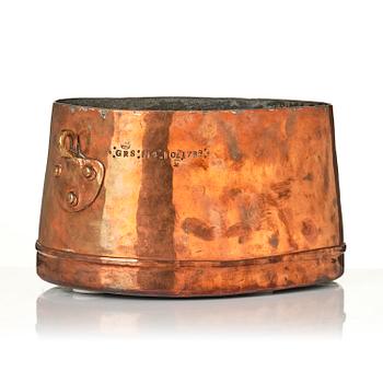 A copper cauldron from Gustav III:s household, dated 1788.