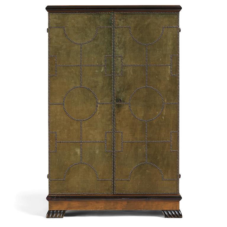 Otto Schulz, a velvet covered Swedish Modern cabinet, Sweden, late 1920s.