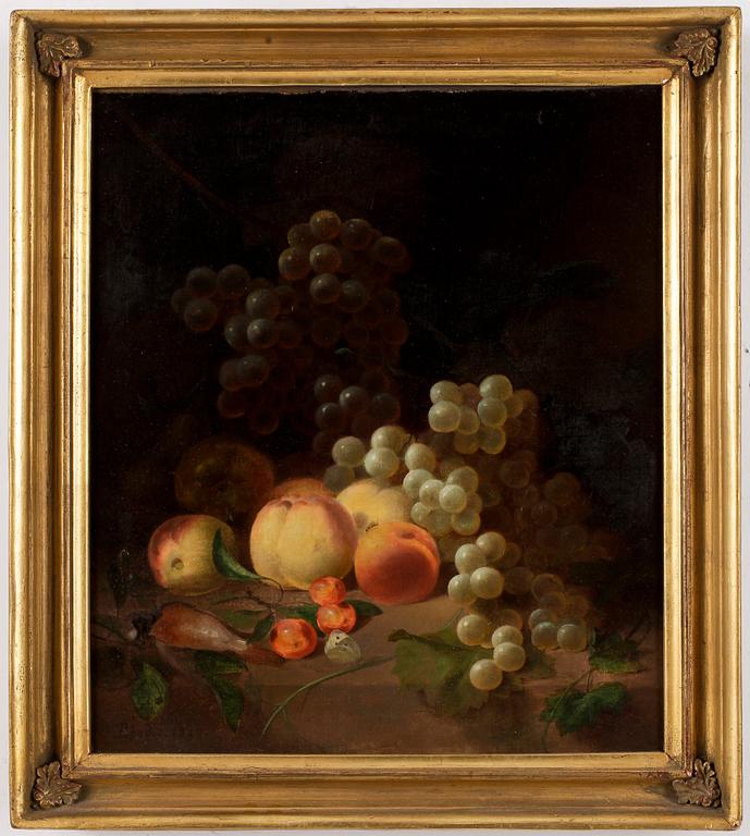 Joseph Rhodes, Still life with fruits, grapes and a dead bird.
