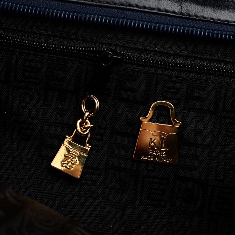 KARL LAGERFELD, a dark blue leather top handle bag.