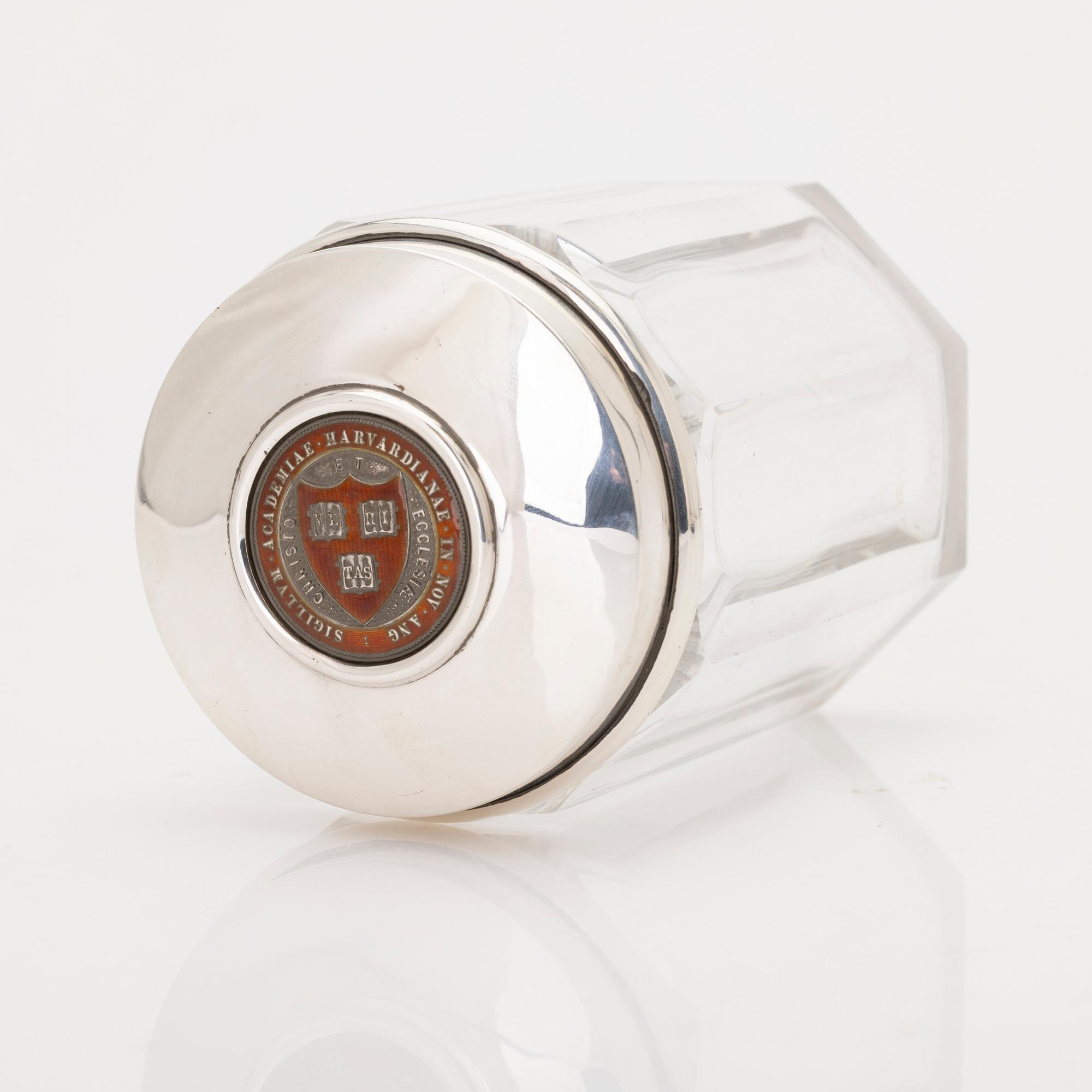 Lidded jar, sterling silver and glass, Howard & Co, New York, 1895.