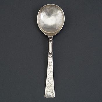 A Norwegian 17th century silver spoon, mark of Oluf Jorgensen (Bergen 1650-1700).