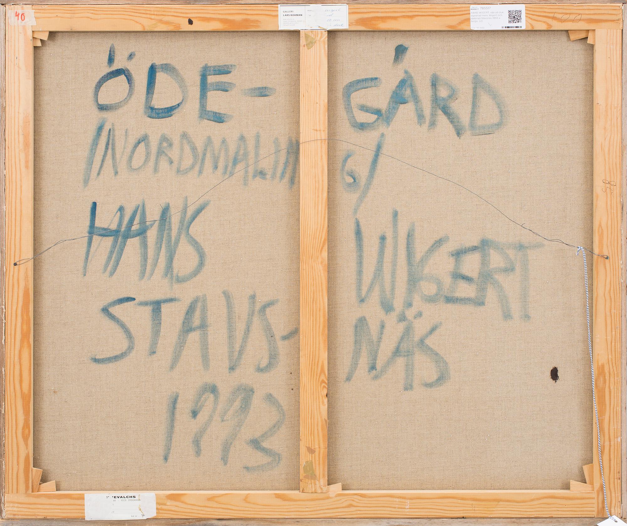 HANS WIGERT, oil on canvas, signed Hans Wigert and dated Stavsnäs 1993 on the reverse.