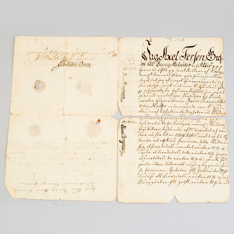 AUTOGRAPHS / Documents of purchase Axel von Fersen the elder (1719-1794) and Hedvig Catharina de la Gardie (1732-1800).