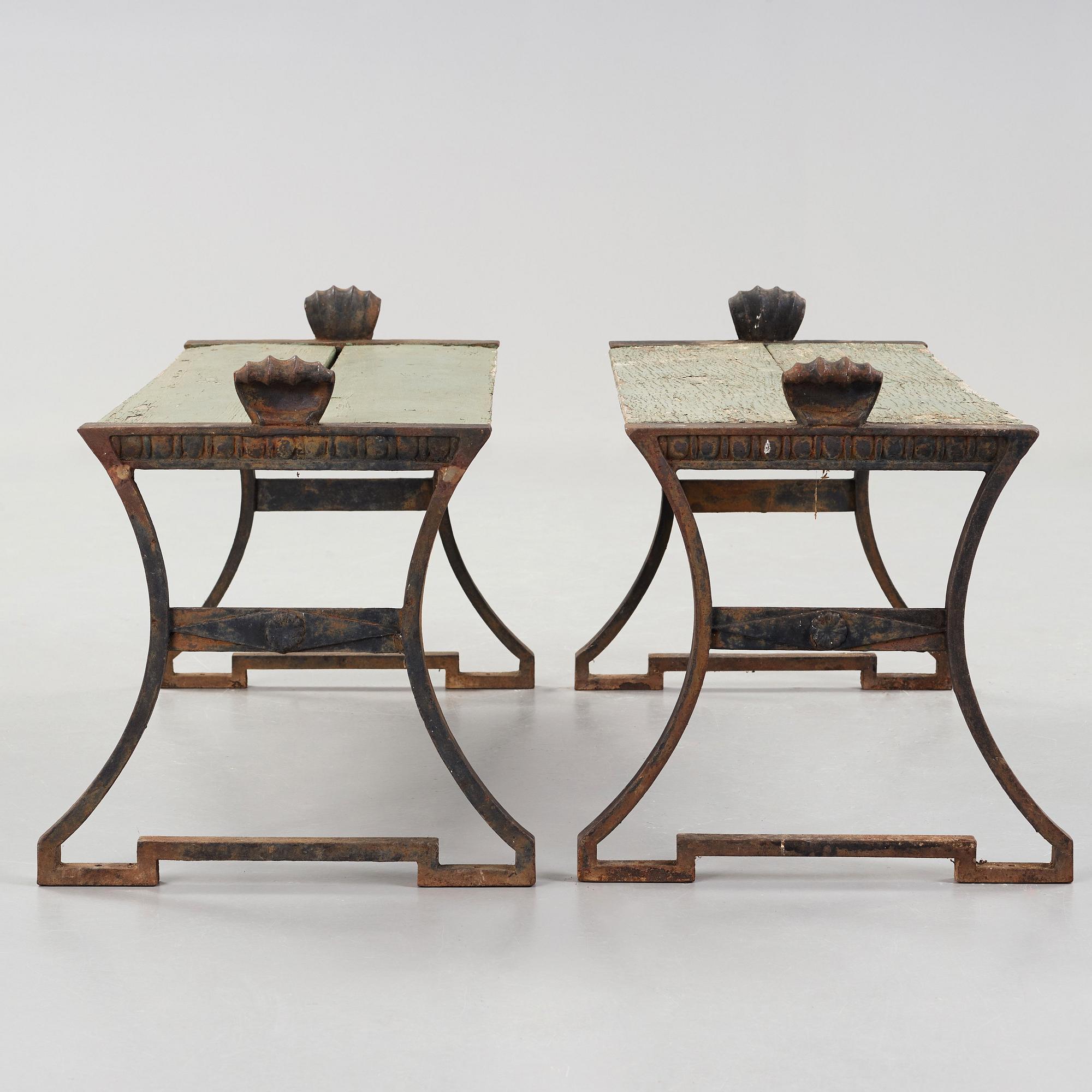 Folke Bensow, two 'Taburett No: 2' cast iron stools by Näfveqvarns bruk, Sweden post ca 1925.