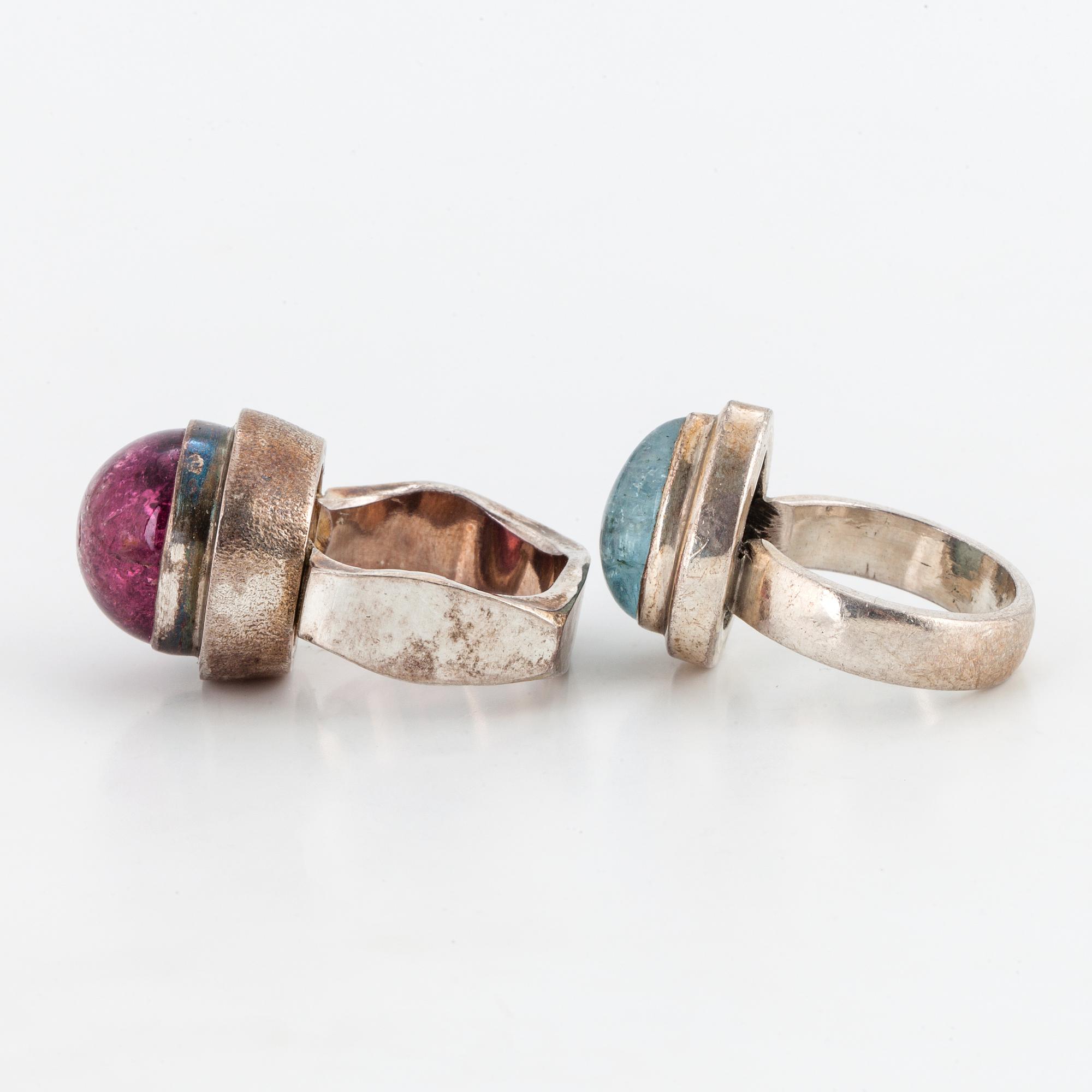 TWO RINGS, with pink tourmaline and  aquamarine.