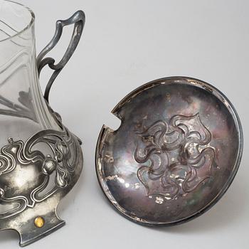 WÜRTTEMBERGISCHE METALLWARENFABRIK, AN ART NOUVEAU GLASS AND METAL PUNCH BOWL, circa 1900.