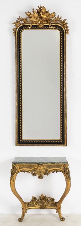 Mirror with console table, Rococo style, circa 1900.