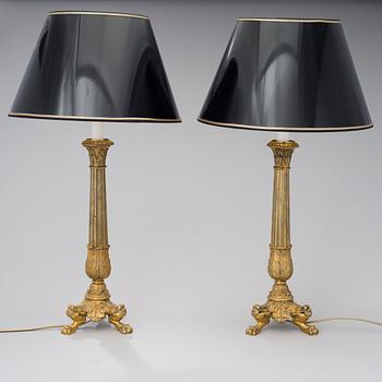 A PAIR OF FRENCH TABLE LAMPS, bronze, 19th century.